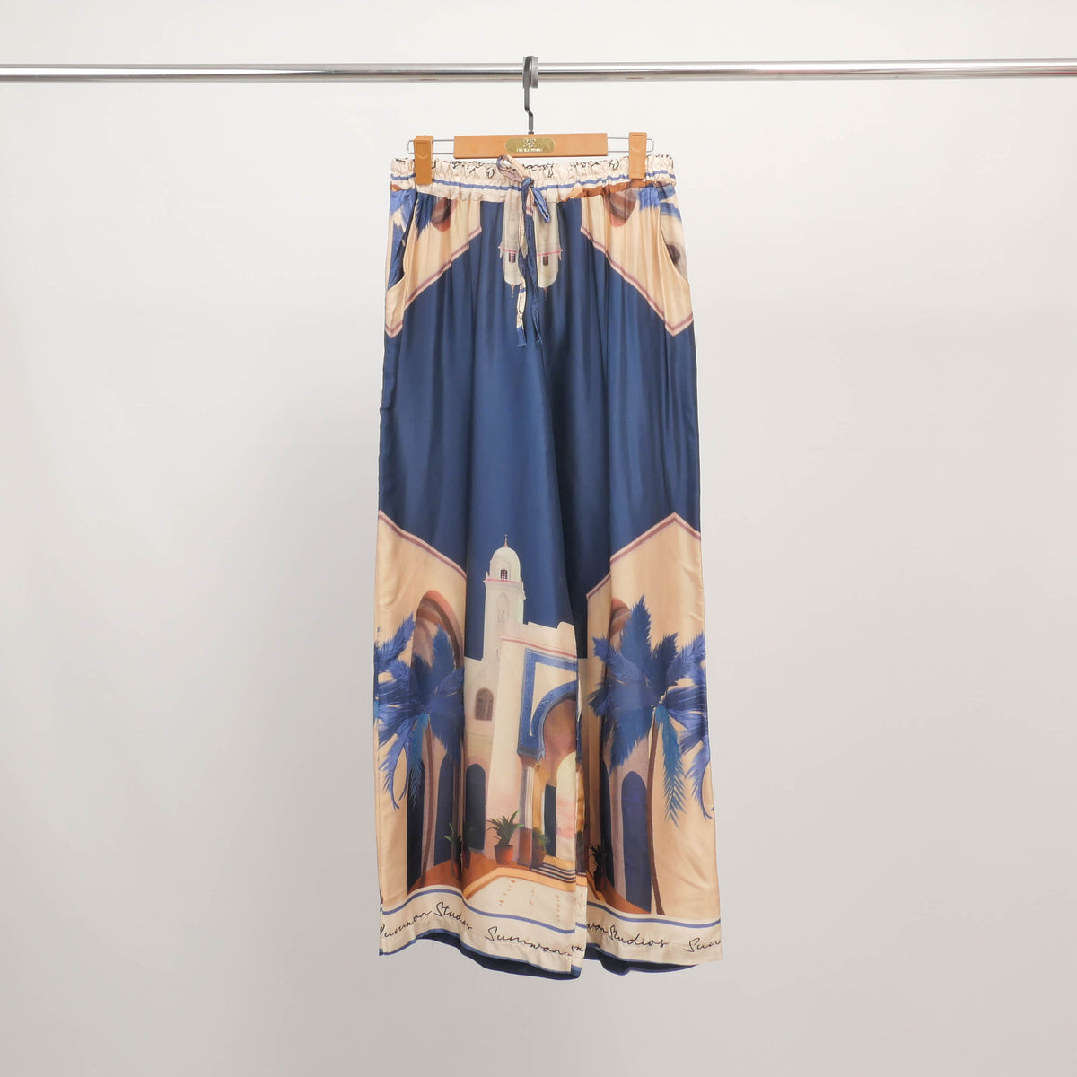 Wide leg trousers with oriental architecture print kd6637vs 26