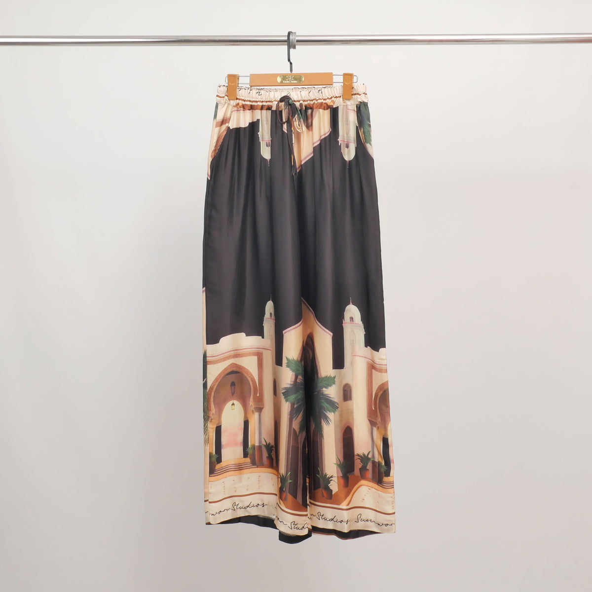 Wide leg trousers with oriental architecture print kd6637vs 26