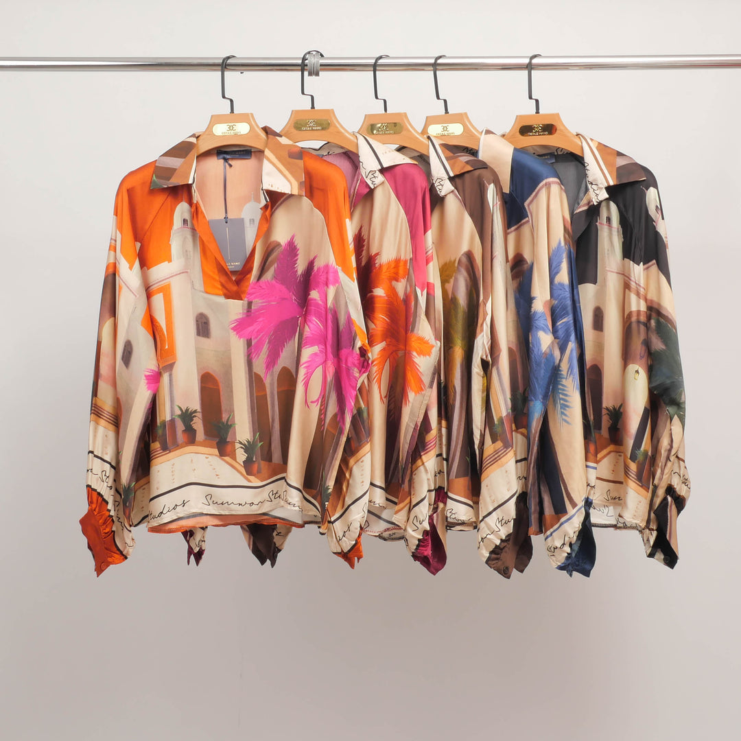 Multicolored architectural print tunic KD7365VS-26