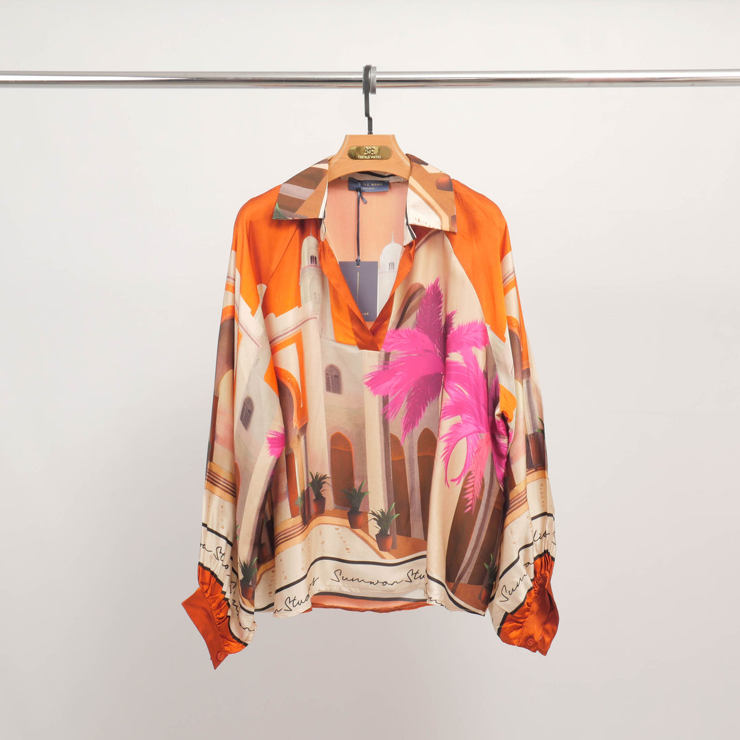 Multicolored architectural print tunic KD7365VS-26