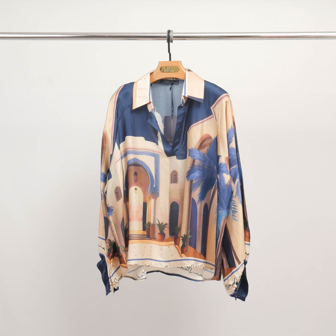 Multicolored architectural print tunic KD7365VS-26