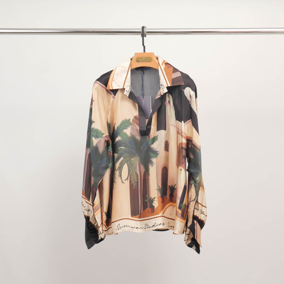 Multicolored architectural print tunic KD7365VS-26