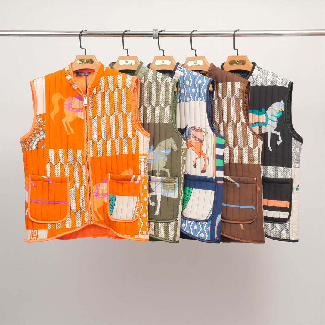 Horse print sleeveless quilted vest KD9901-15