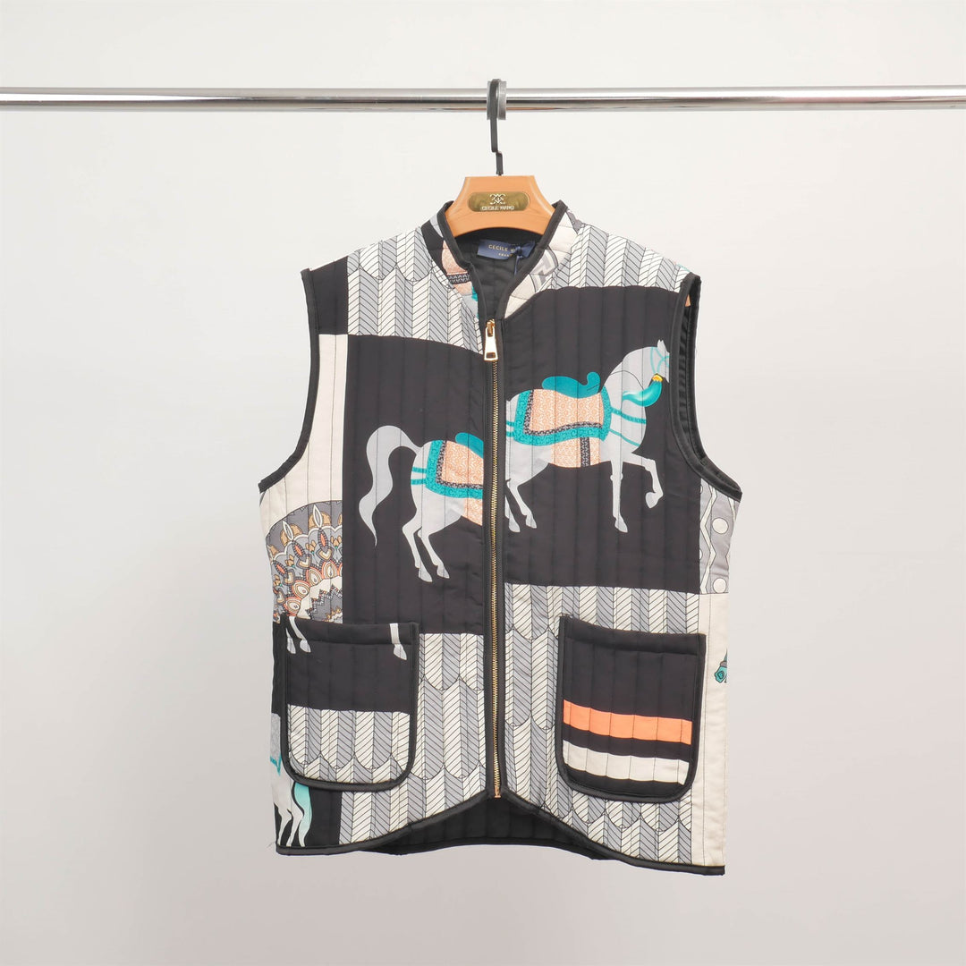 Horse print sleeveless quilted vest KD9901-15