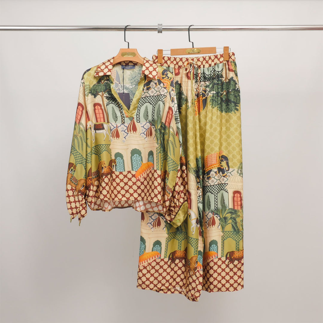 Tunique imprimée palais et chevaux en viscose et soie KD7365VS-25