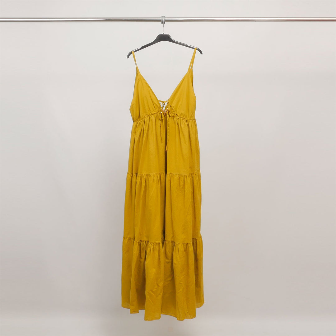 Long backless cotton dress with shell detail TDM65325