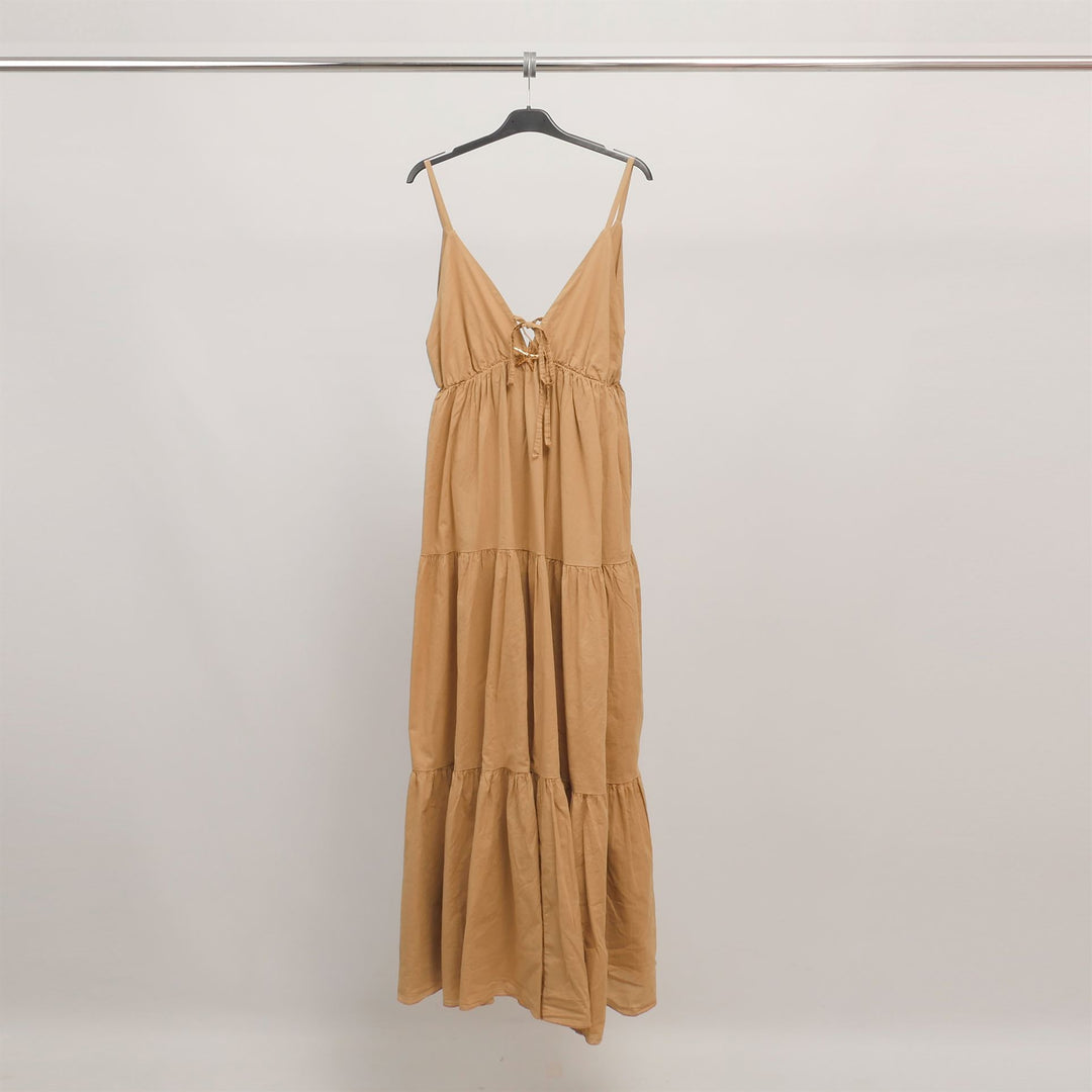 Long backless cotton dress with shell detail TDM65325