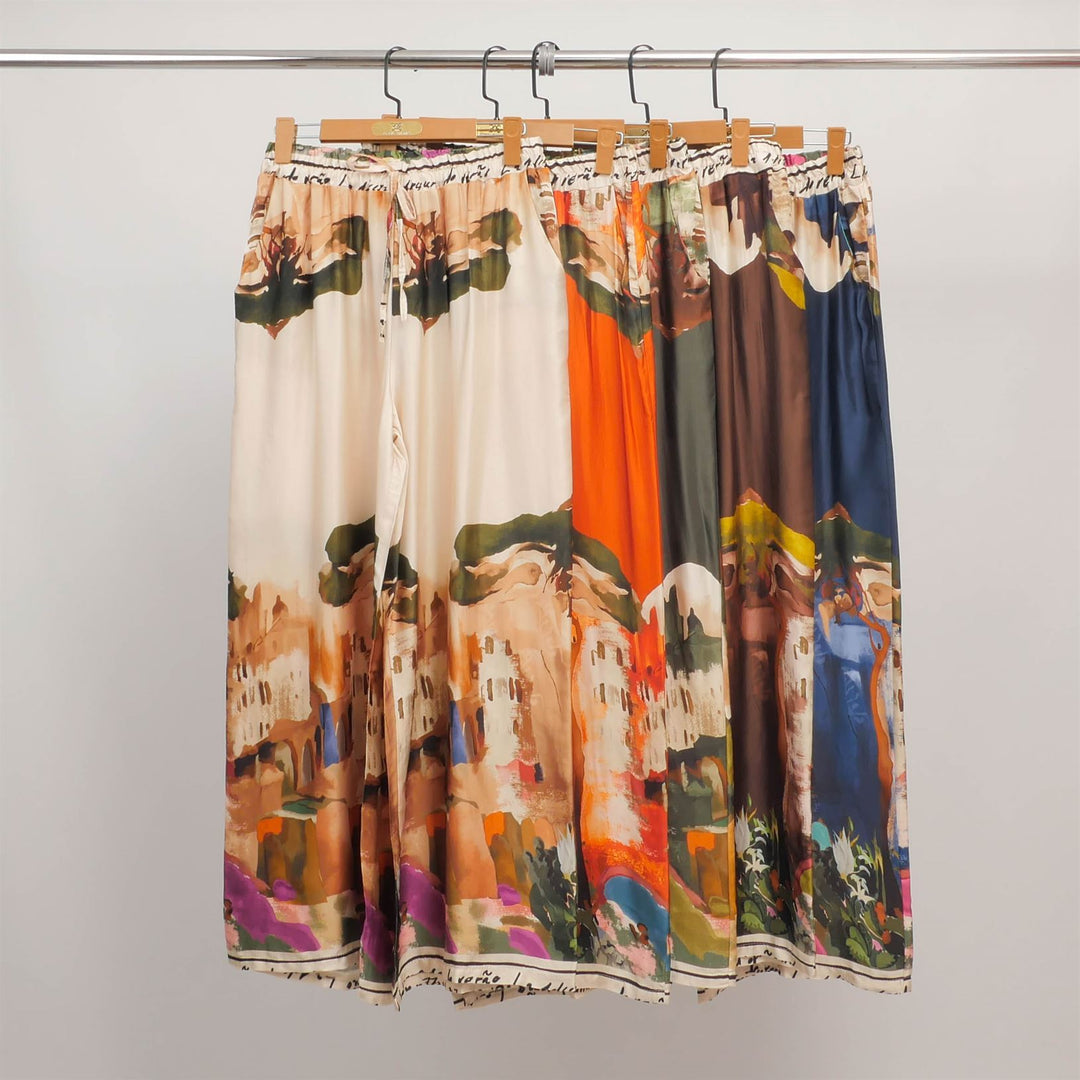 Wide-leg trousers with a painting print in viscose and silk KD6637VS-27