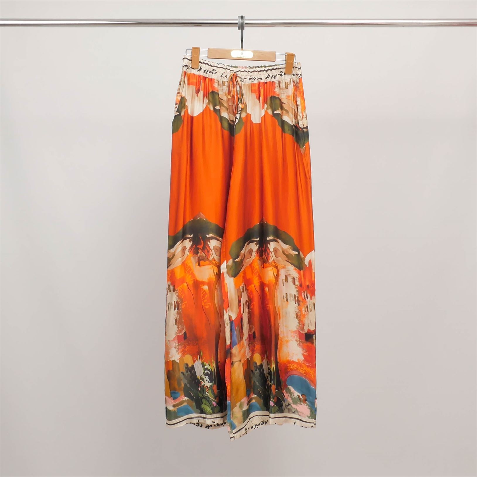 Pantalon large imprimé tableau en viscose et soie KD6637VS-27