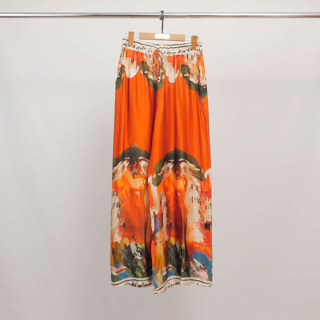 Wide-leg trousers with a painting print in viscose and silk KD6637VS-27