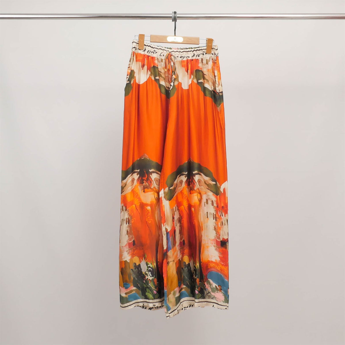 Wide leg trousers with a painting print in viscose and silk kd6637vs 27