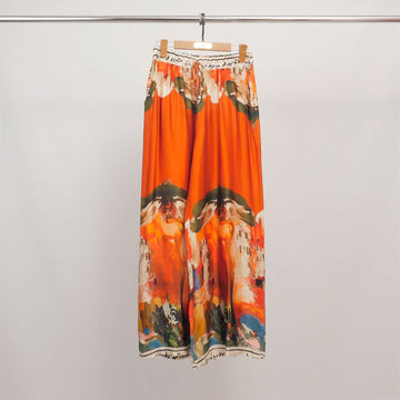 Pantalon large imprimé tableau en viscose et soie KD6637VS-27