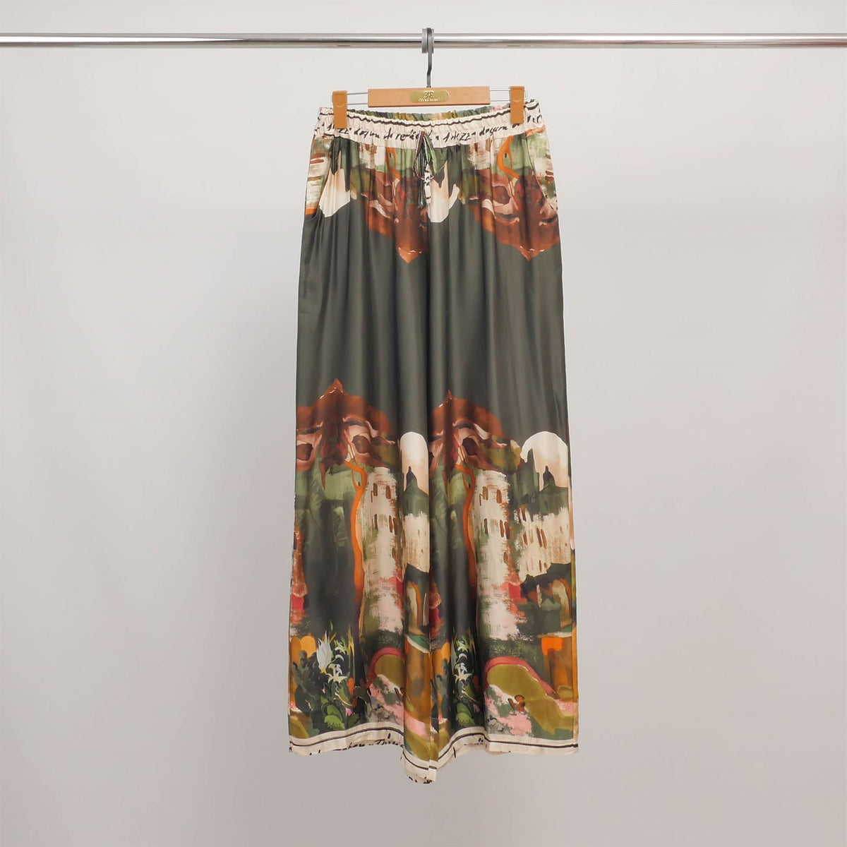 Wide leg trousers with a painting print in viscose and silk kd6637vs 27