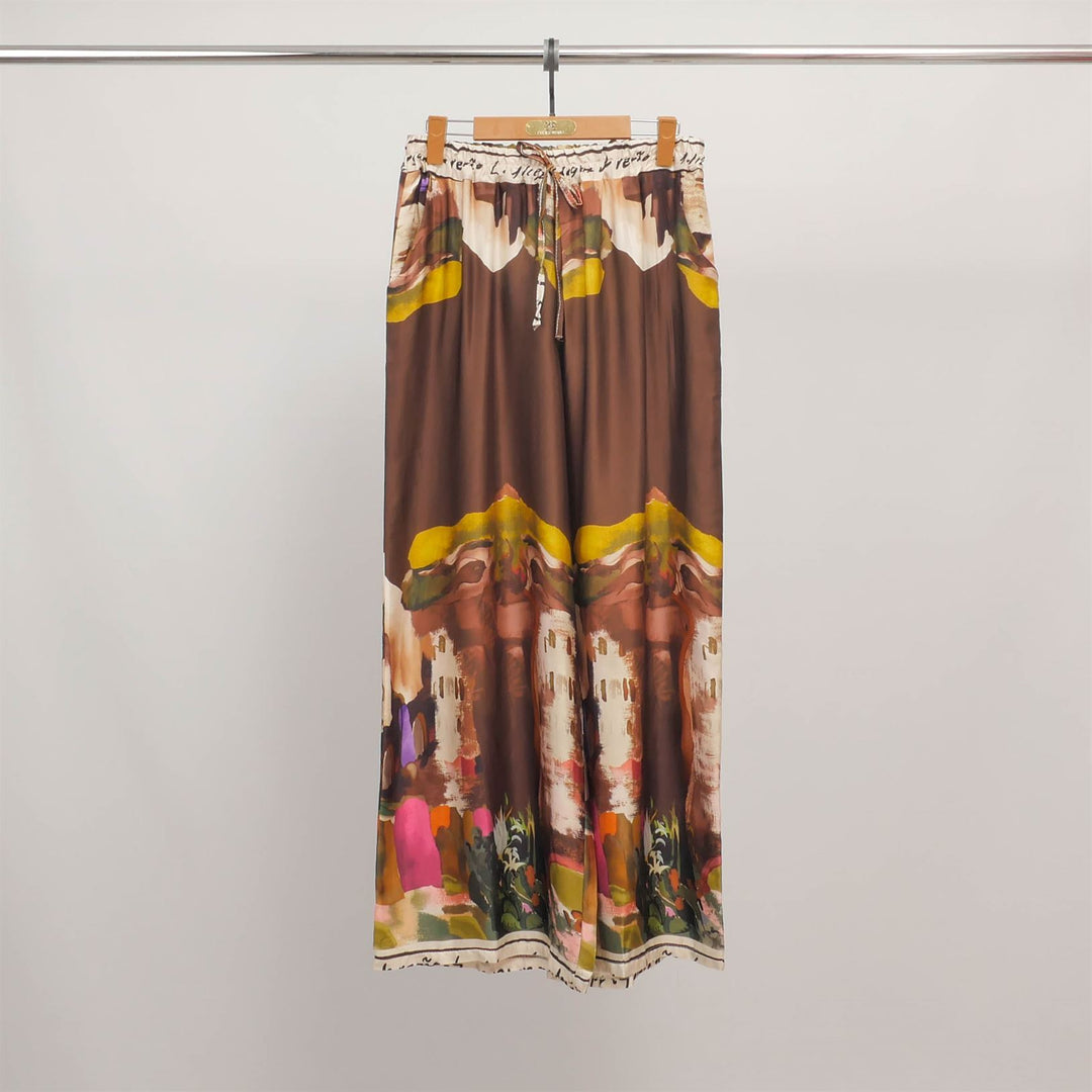 Wide-leg trousers with a painting print in viscose and silk KD6637VS-27