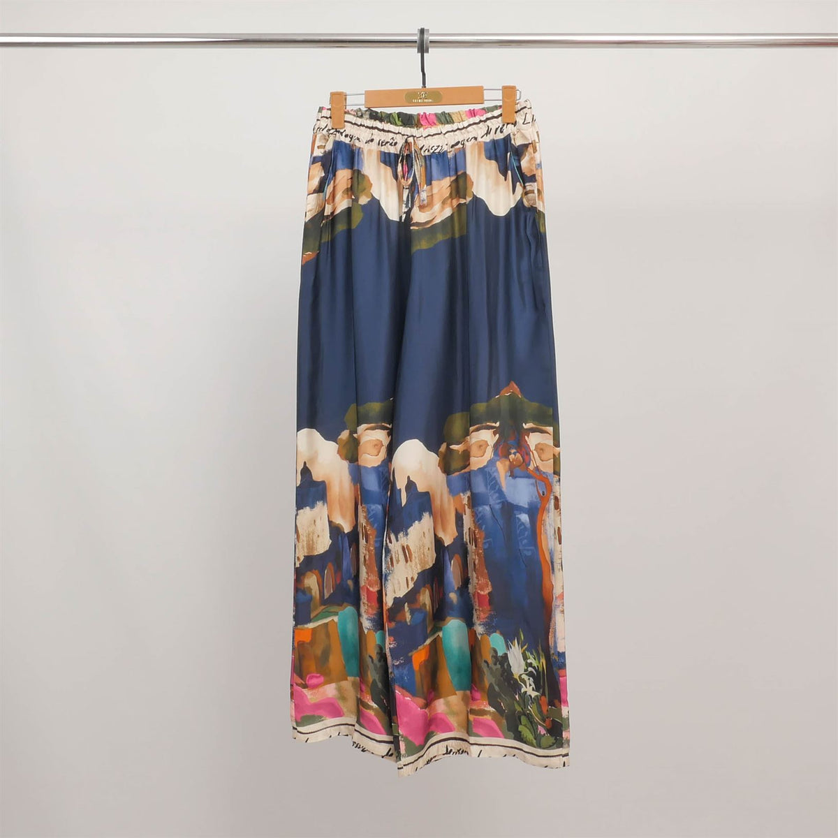 Wide leg trousers with a painting print in viscose and silk kd6637vs 27
