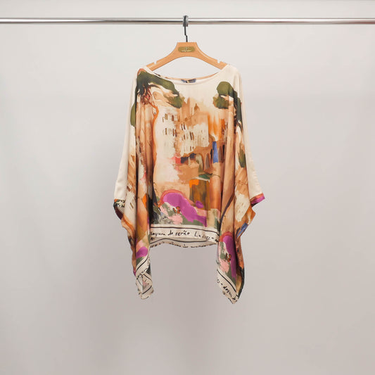 Tunique fluide imprimé artistique en viscose et soie KD8762VS-27