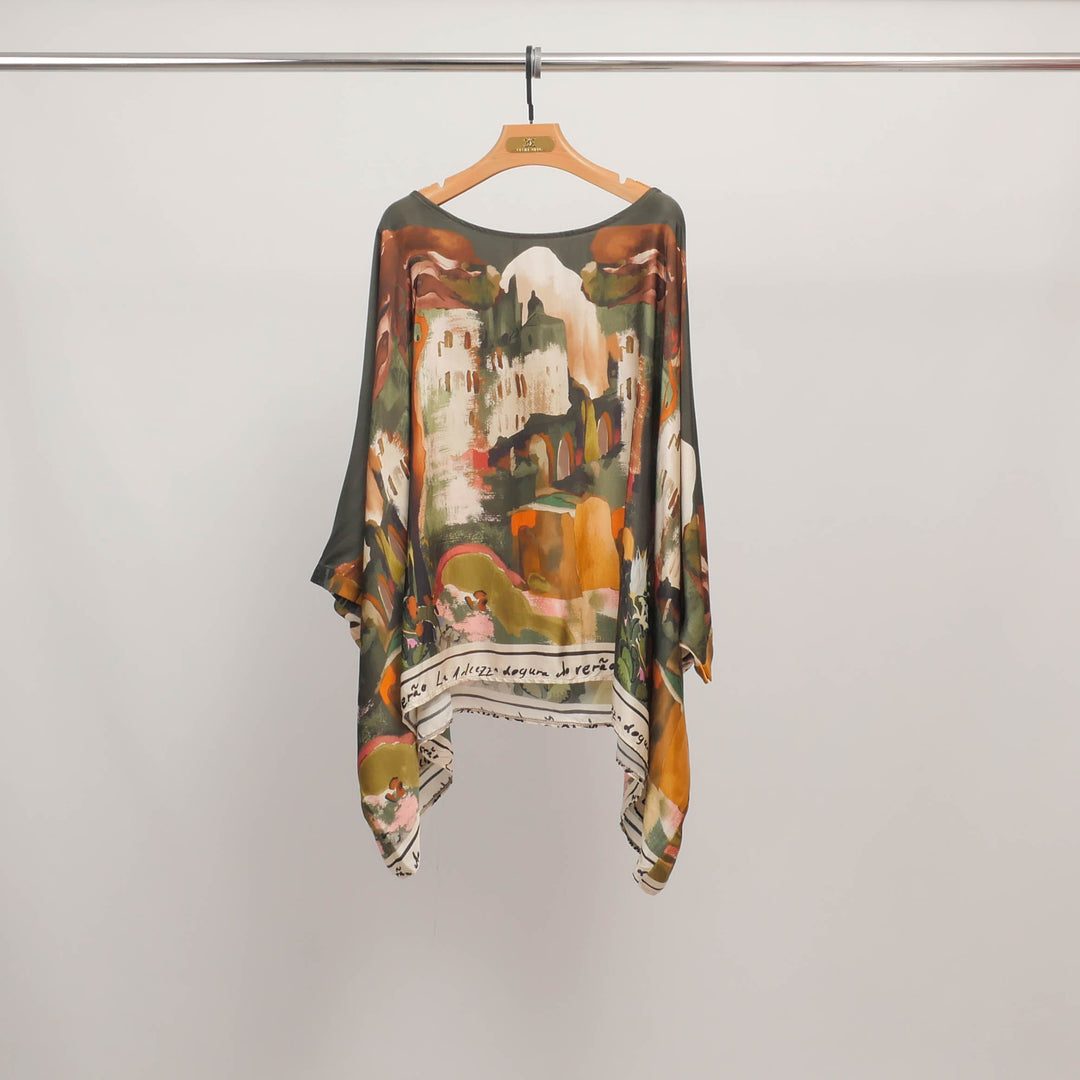 Flowy tunic with artistic print in viscose and silk KD8762VS-27