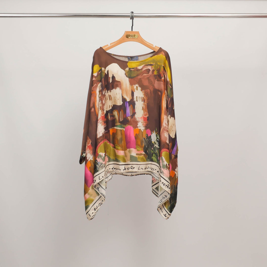 Flowy tunic with artistic print in viscose and silk KD8762VS-27