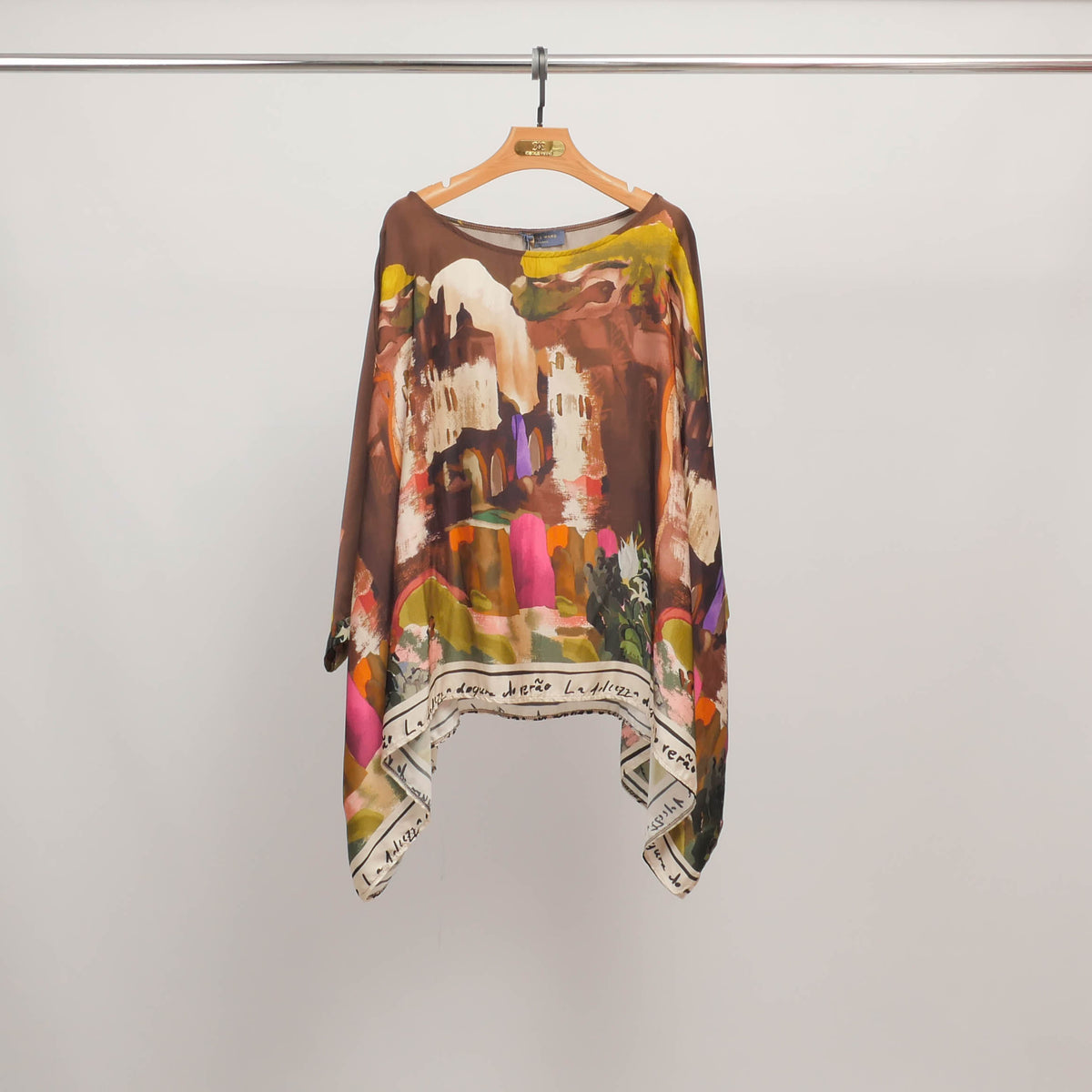 Flowy tunic with artistic print in viscose and silk kd8762vs 27