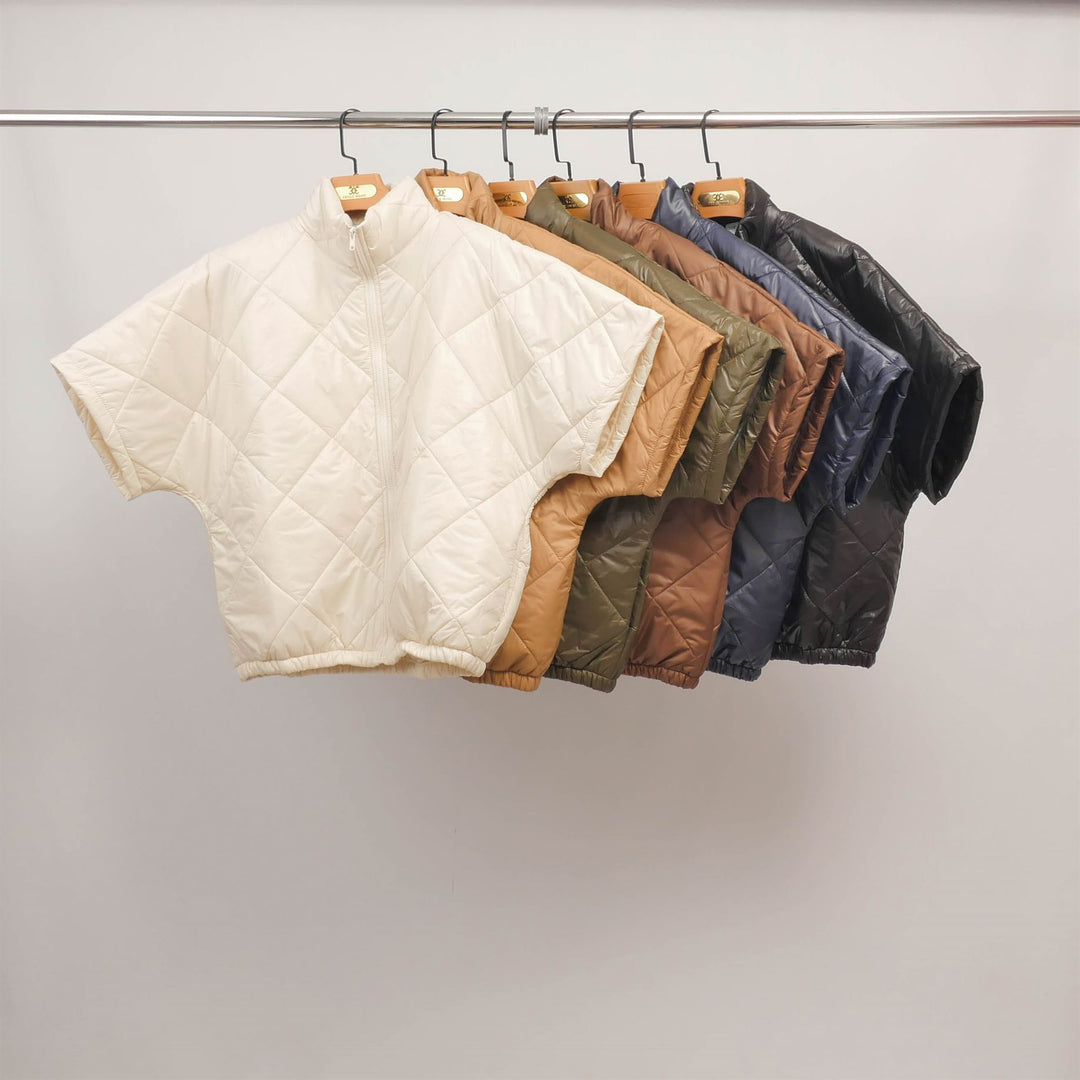 Short-sleeved quilted jacket with stand-up collar MJ85030