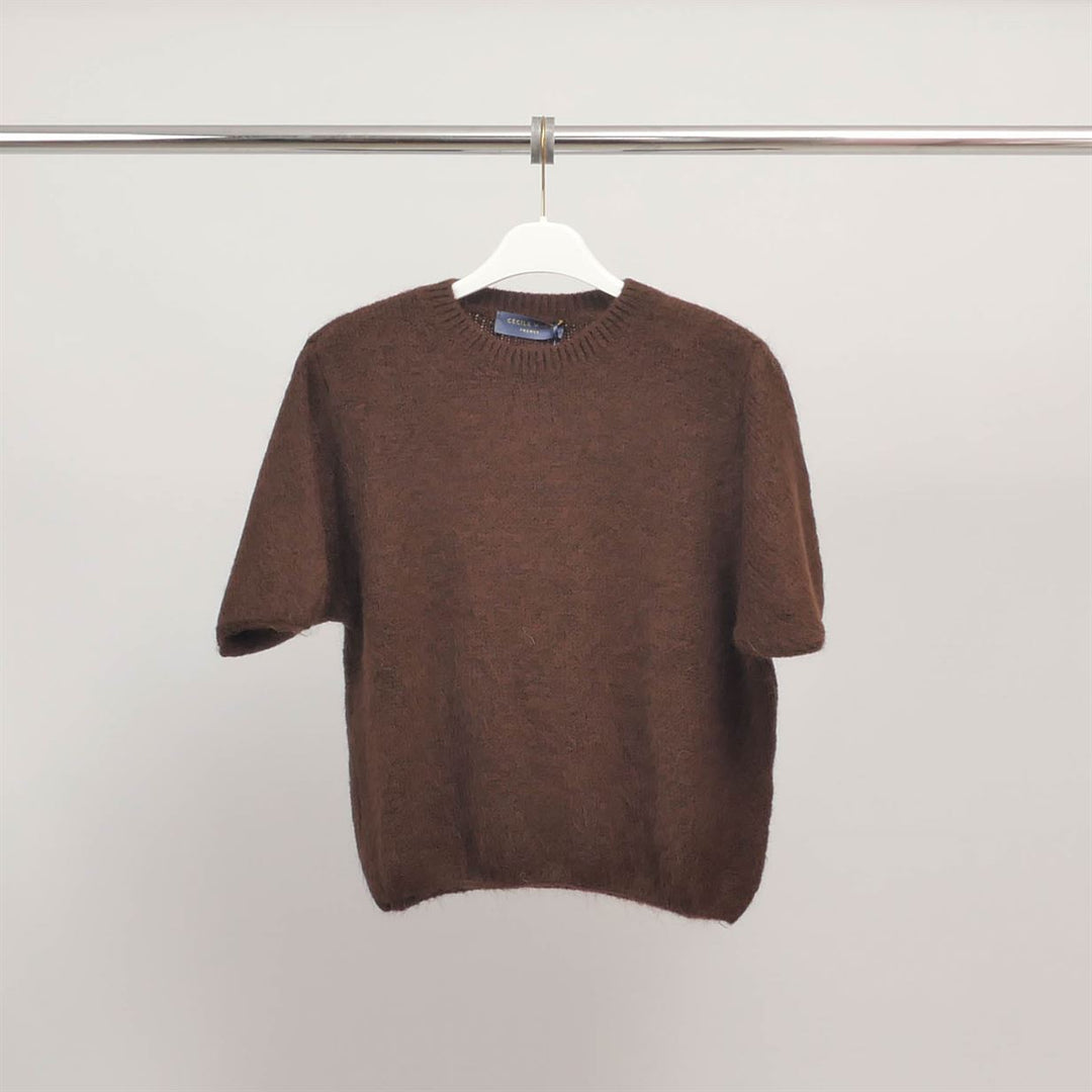 Pull manches courtes en maille duveteuse PJ24022A