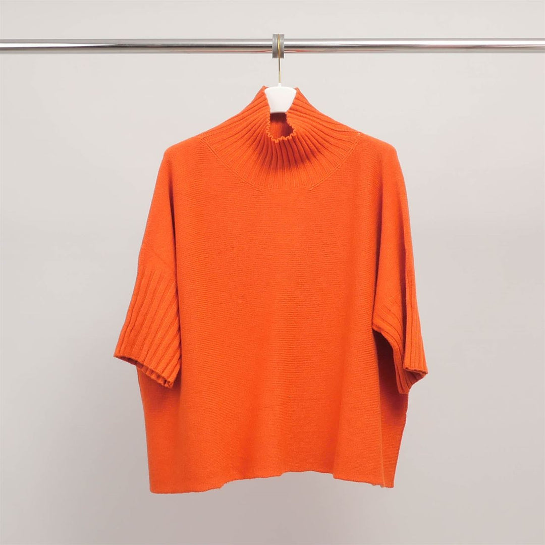 Oversized ribbed turtleneck sweater with short sleeves YF370164