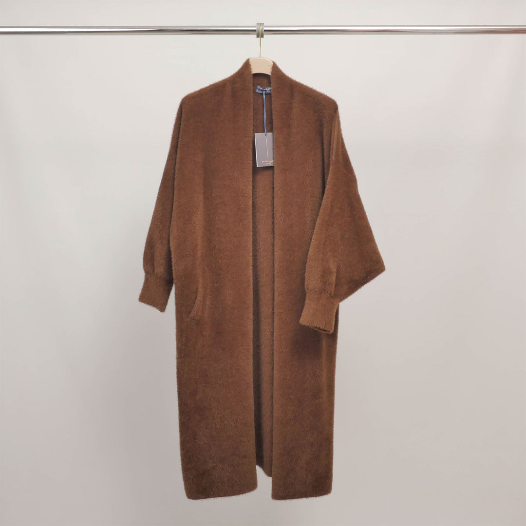 Manteau long en maille duveteuse sans fermeture DSY2128