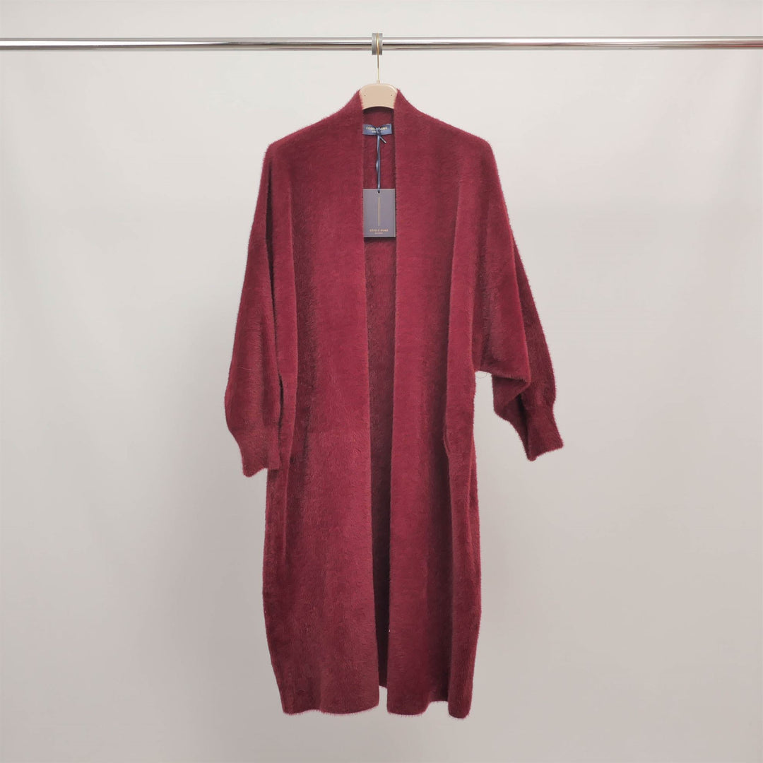 Manteau long en maille duveteuse sans fermeture DSY2128