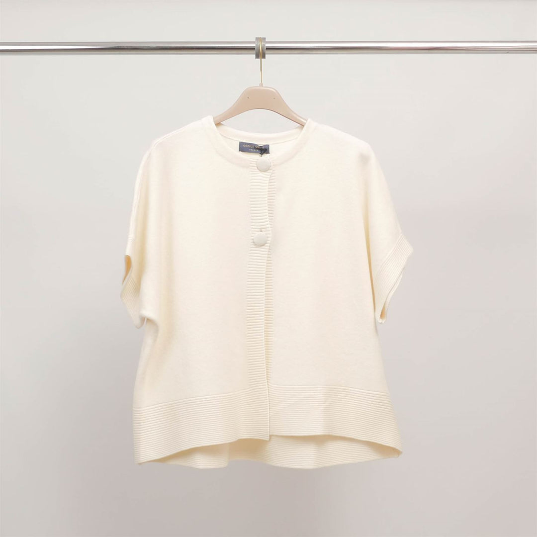 Round neck, short-sleeved cardigan with covered buttons HY11094