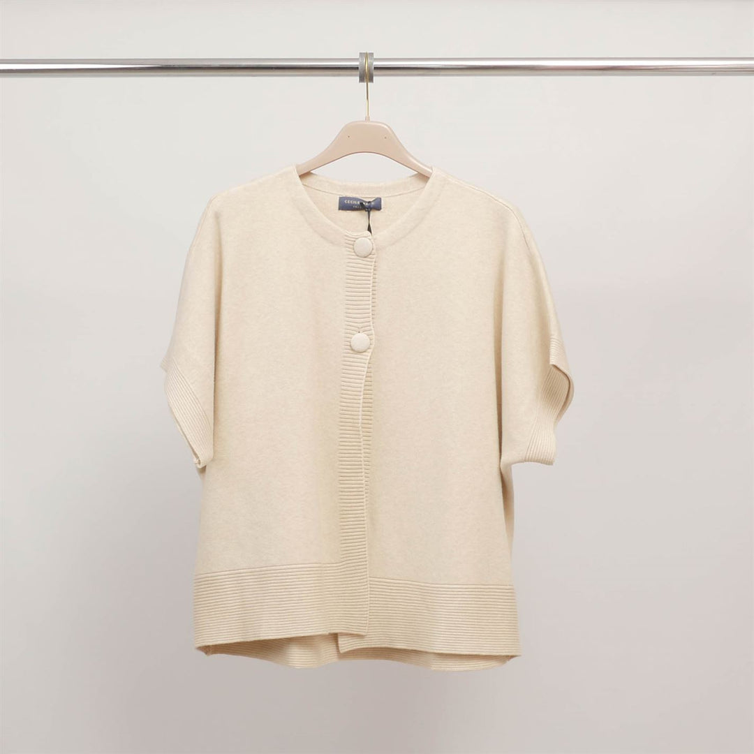 Round neck, short-sleeved cardigan with covered buttons HY11094