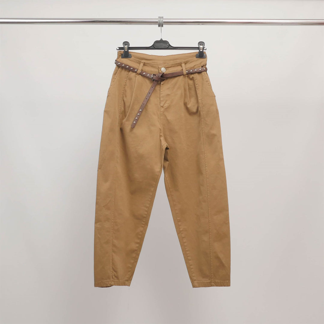 High-waisted trousers with studded belt CVA825632