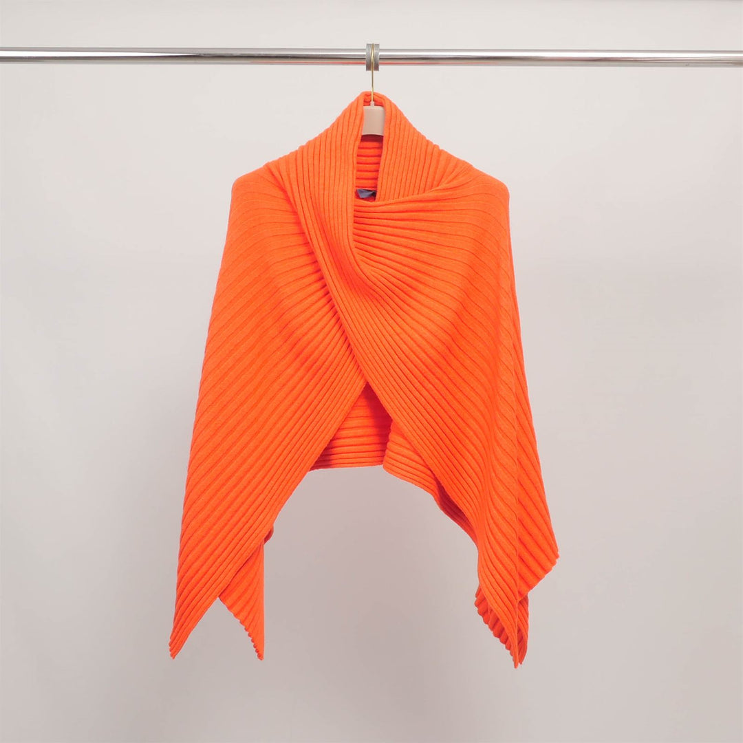 Asymmetrical ribbed poncho in soft knit DSY8933