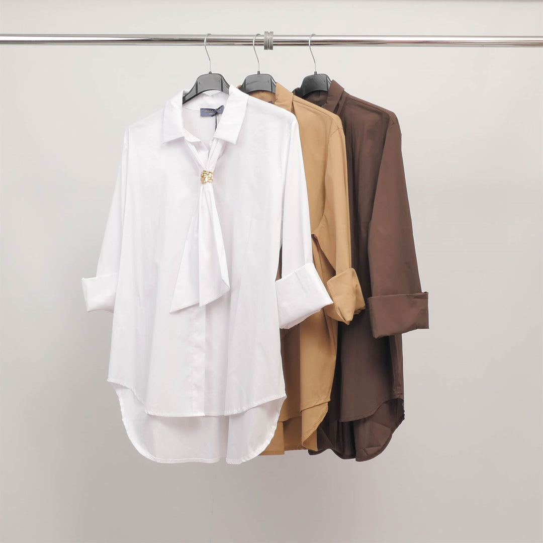 Long-sleeved jeweled bow shirt TDM71025