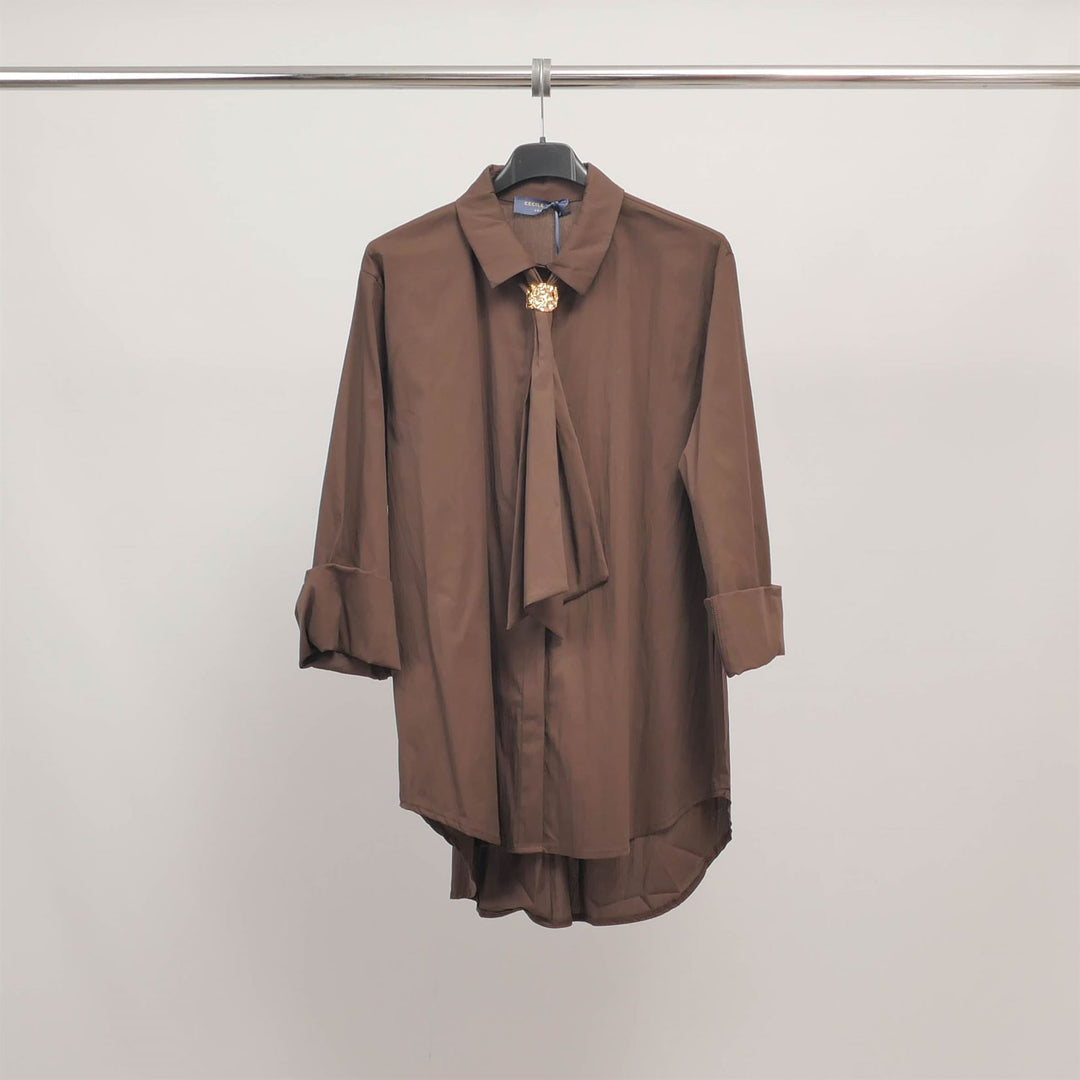 Long-sleeved jeweled bow shirt TDM71025