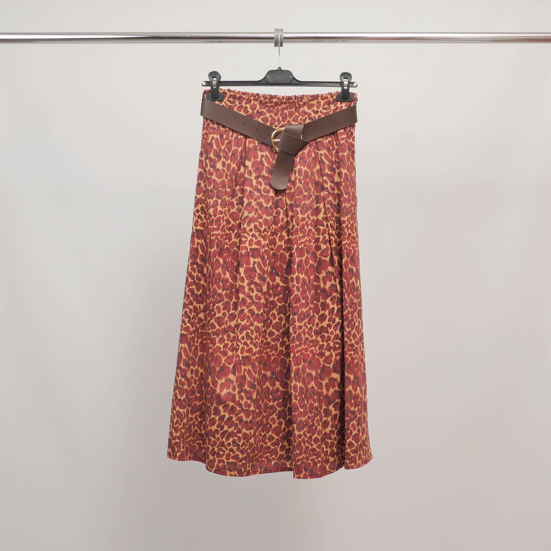 Jupe midi imprimé léopard ceinturée TDM52123-20