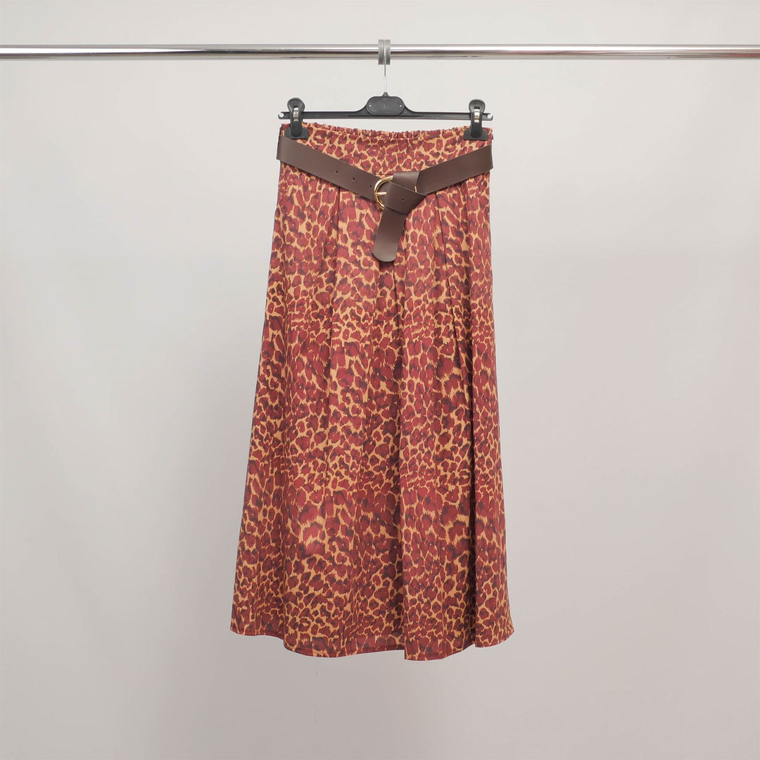Jupe midi imprimé léopard ceinturée TDM52123-20