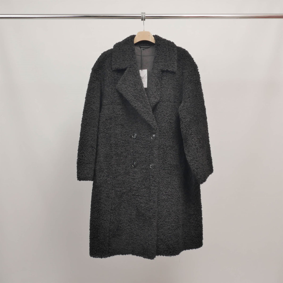 Long shearling effect coat with double layered lining dsy25032