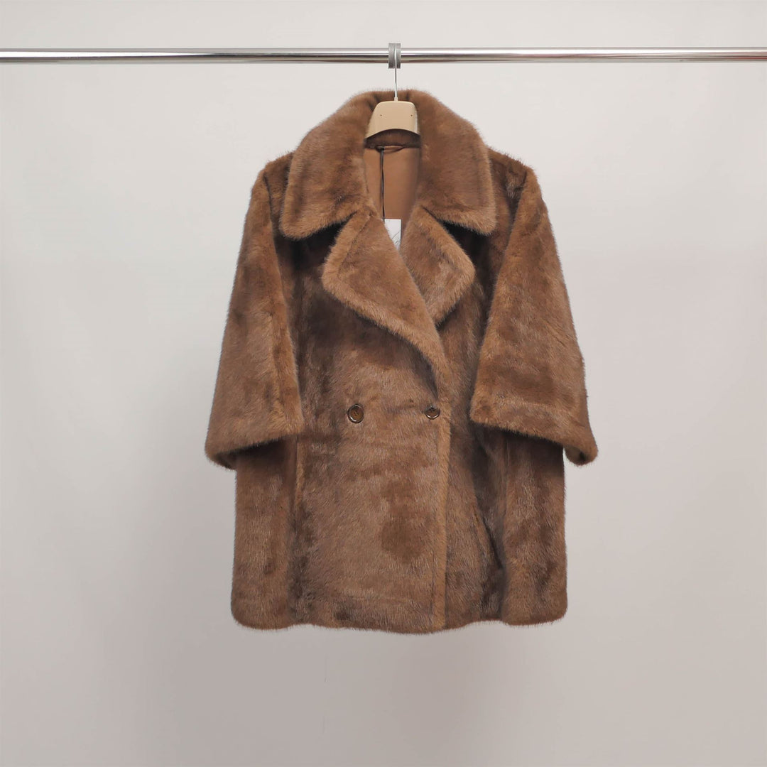 Short faux fur coat with 3/4 sleeves DSY25035