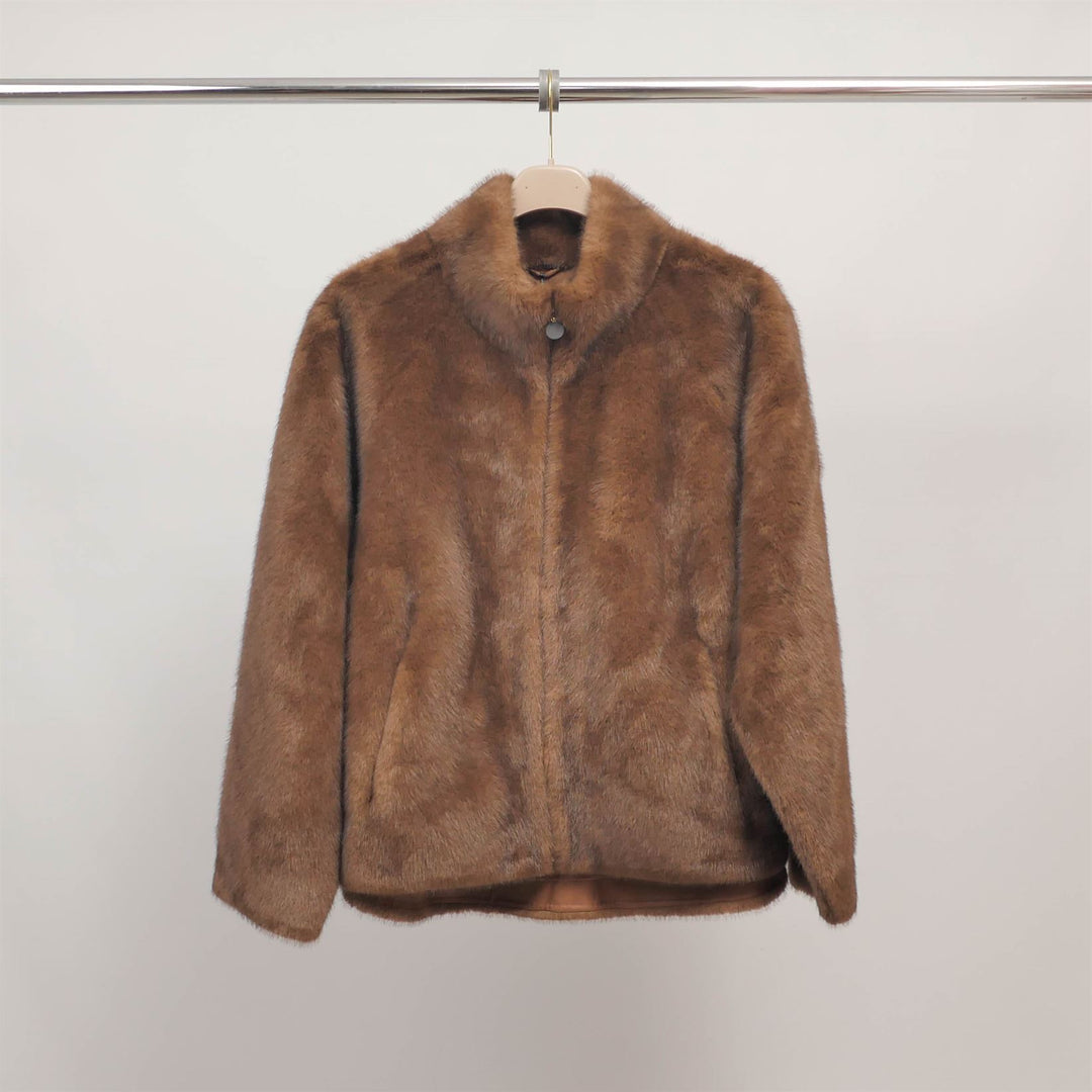 Faux fur jacket with zip-up stand-up collar DSY25045