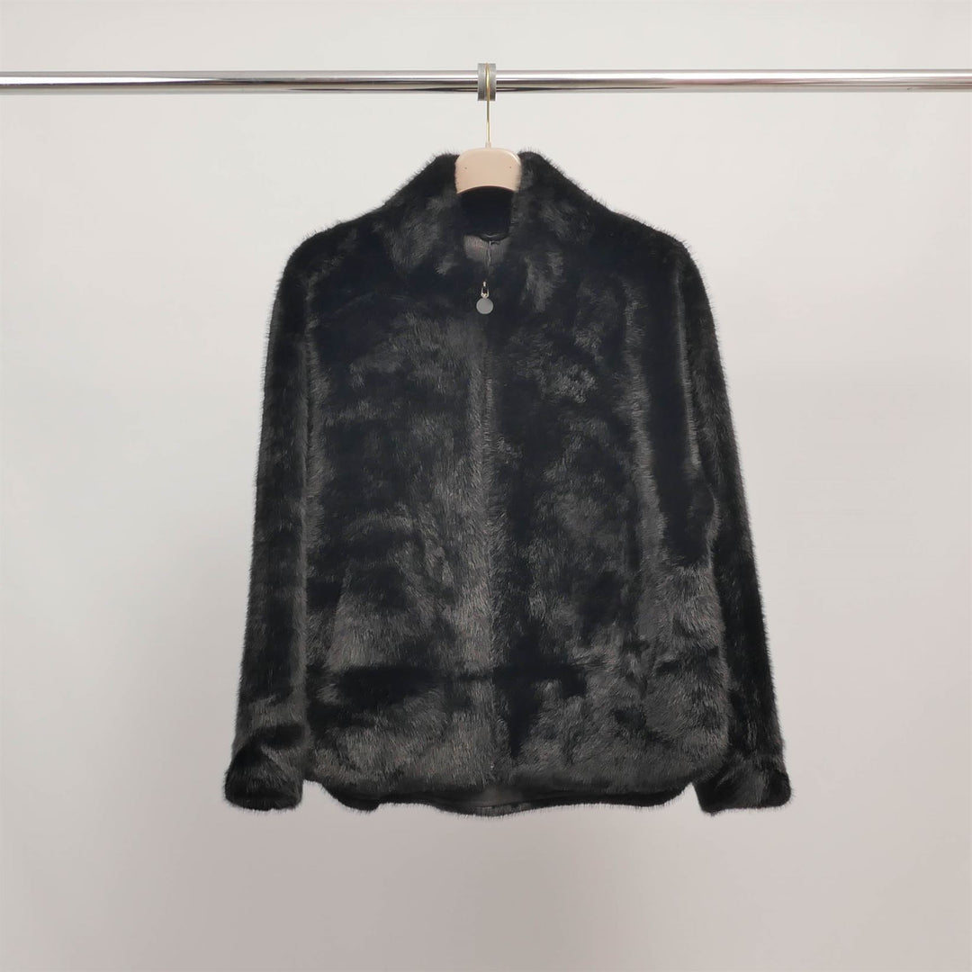 Faux fur jacket with zip-up stand-up collar DSY25045