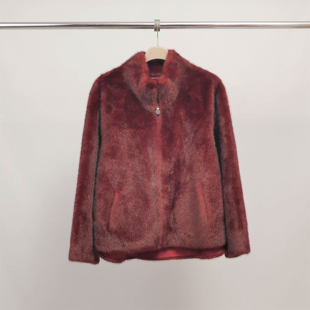 Faux fur jacket with zip-up stand-up collar DSY25045