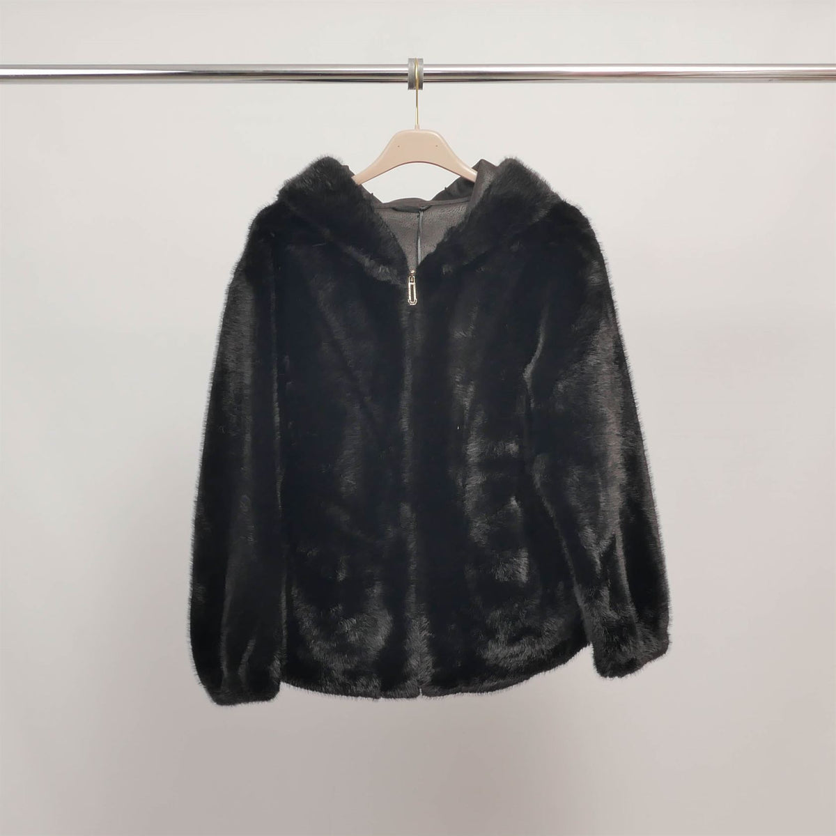 Faux fur jacket with zip up hood dsy25012