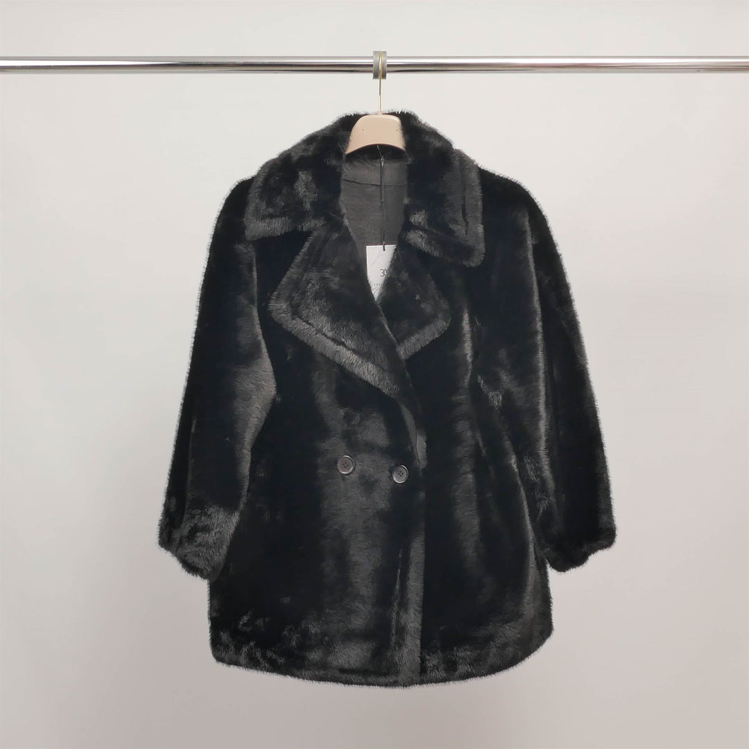 Manteau fausse fourrure croisé à col tailleur DSY25037