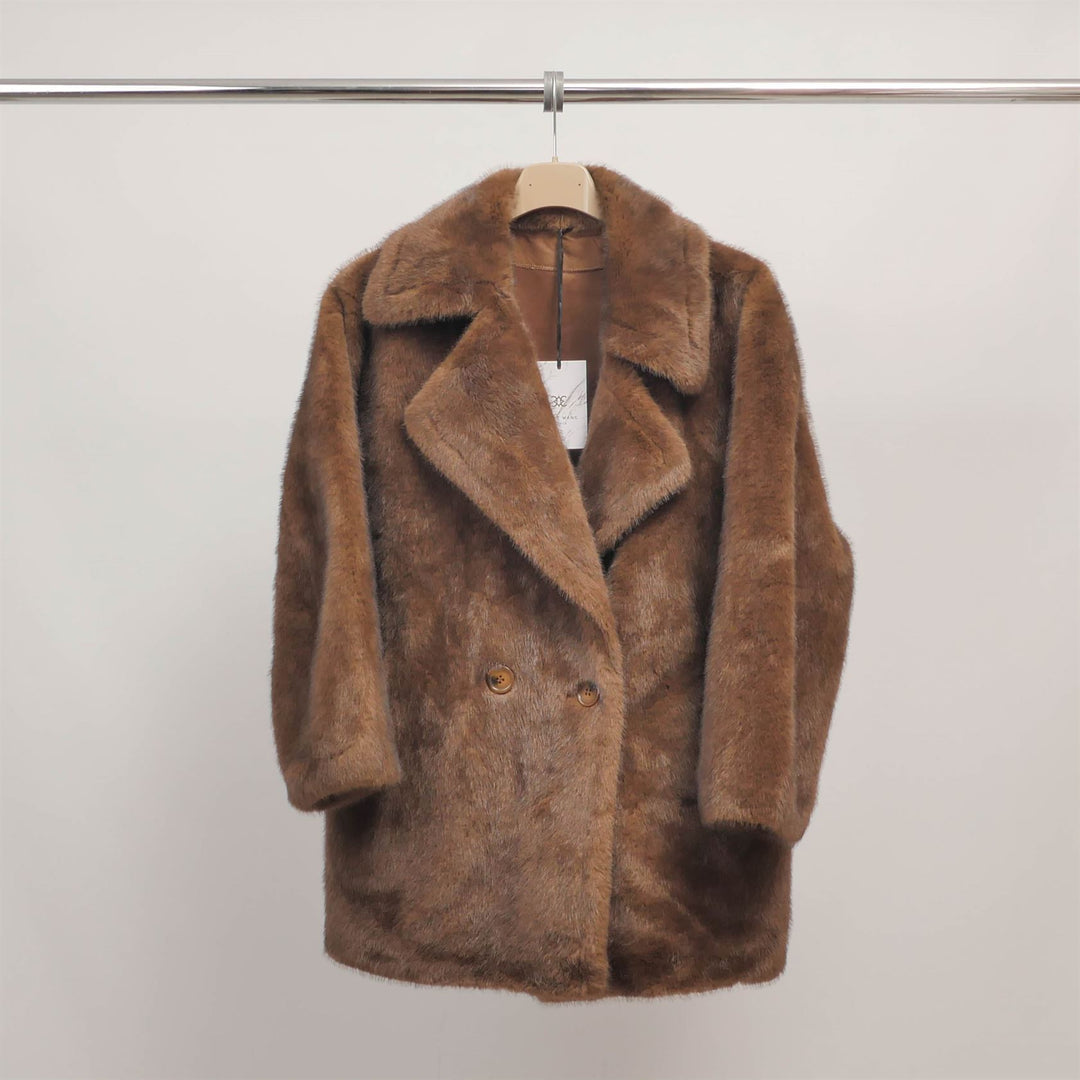 Manteau fausse fourrure croisé à col tailleur DSY25037