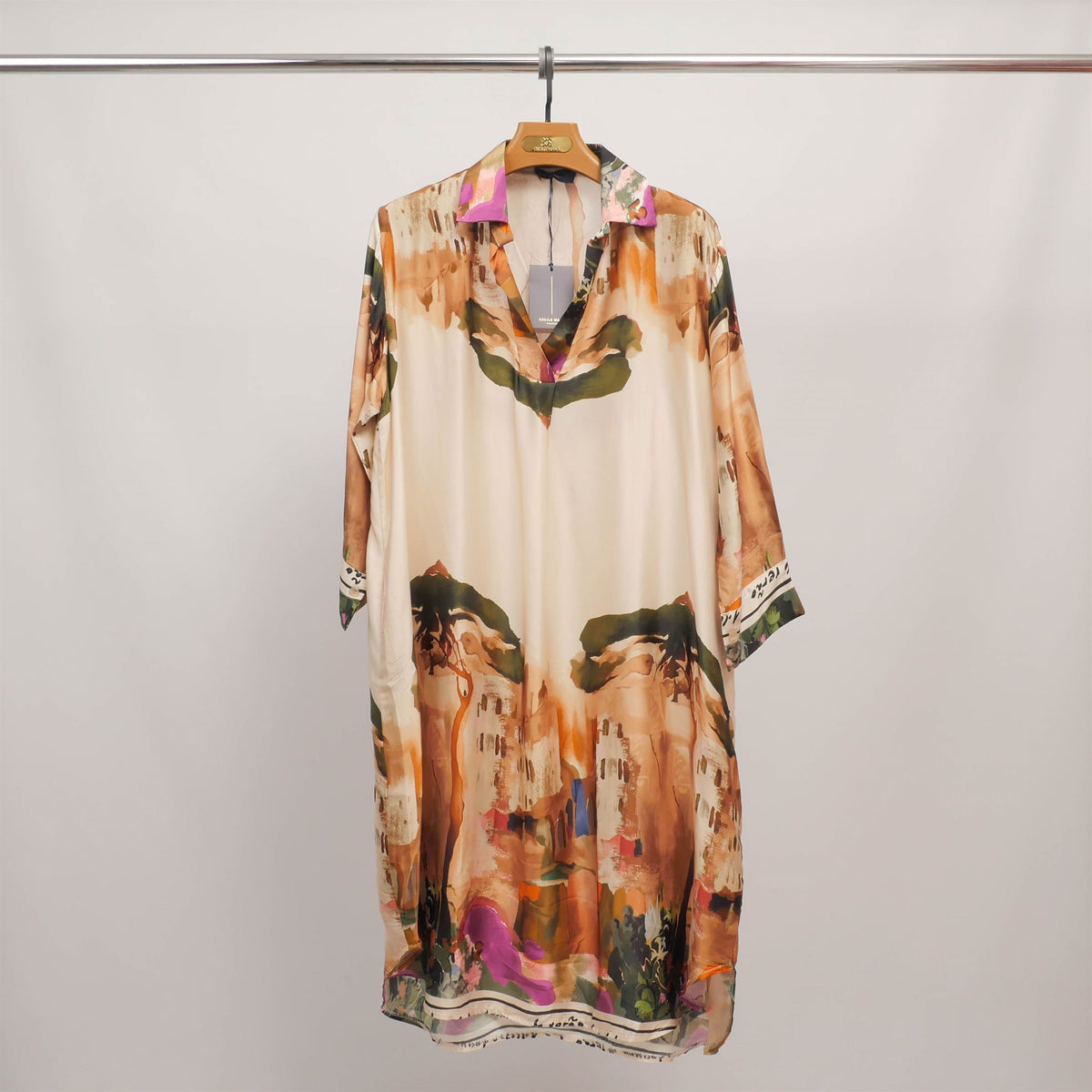 Flowy dress with landscape print and open neckline kd6120vs 27