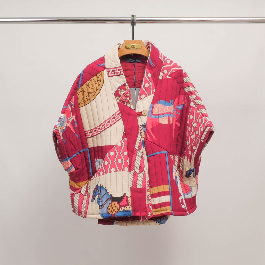 KD8018-20 Quilted Printed Kimono Jacket