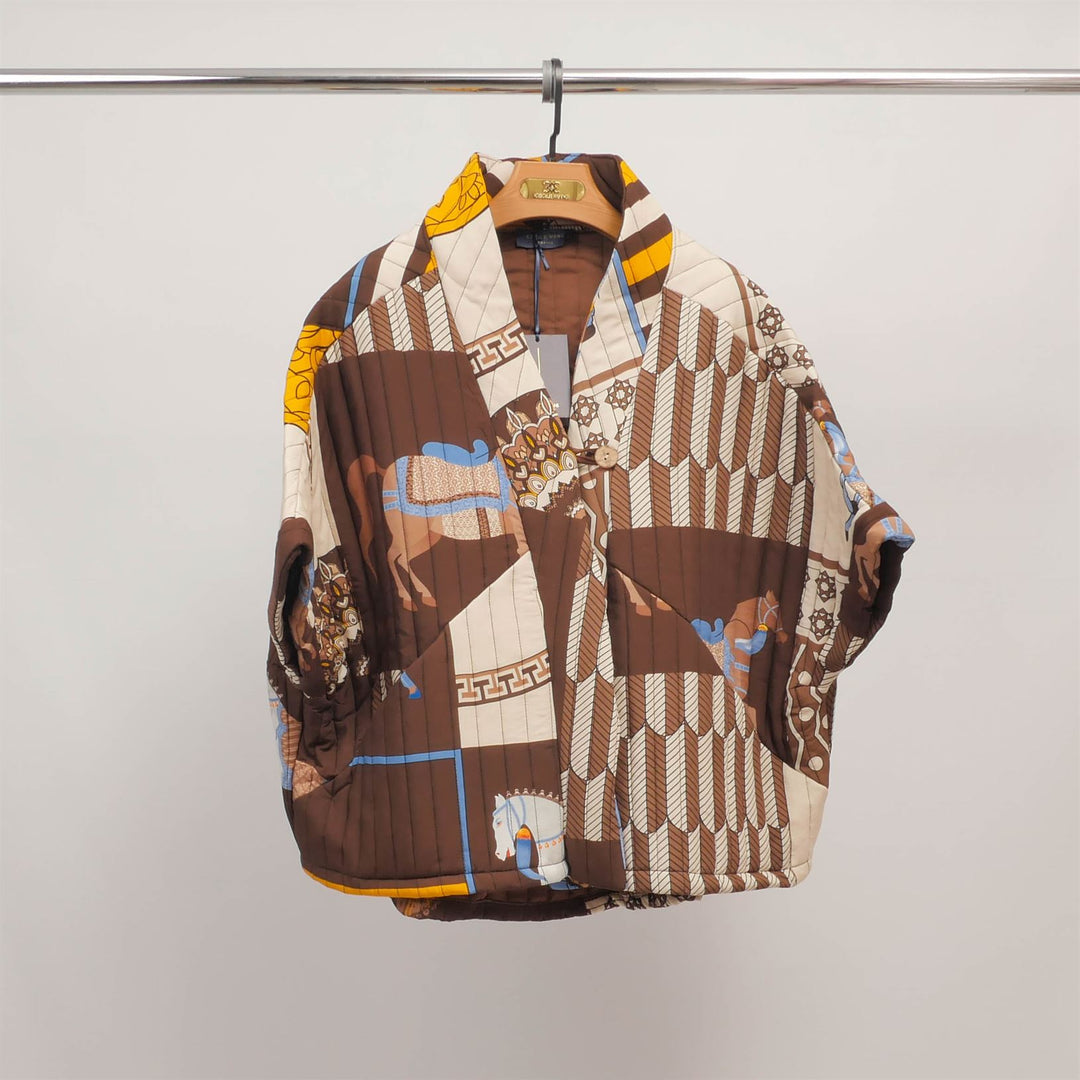 KD8018-20 Quilted Printed Kimono Jacket