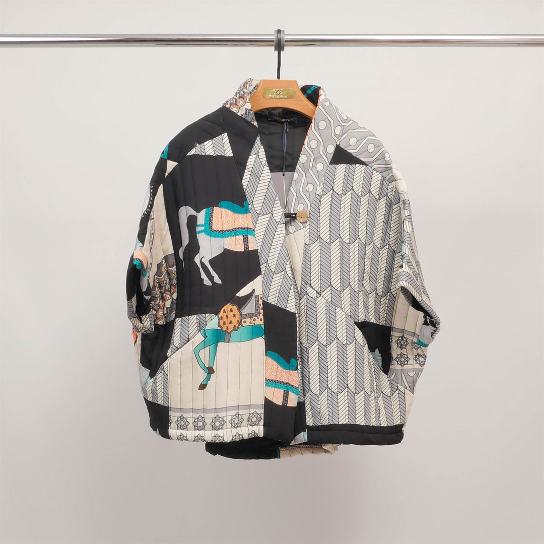 KD8018-20 Quilted Printed Kimono Jacket