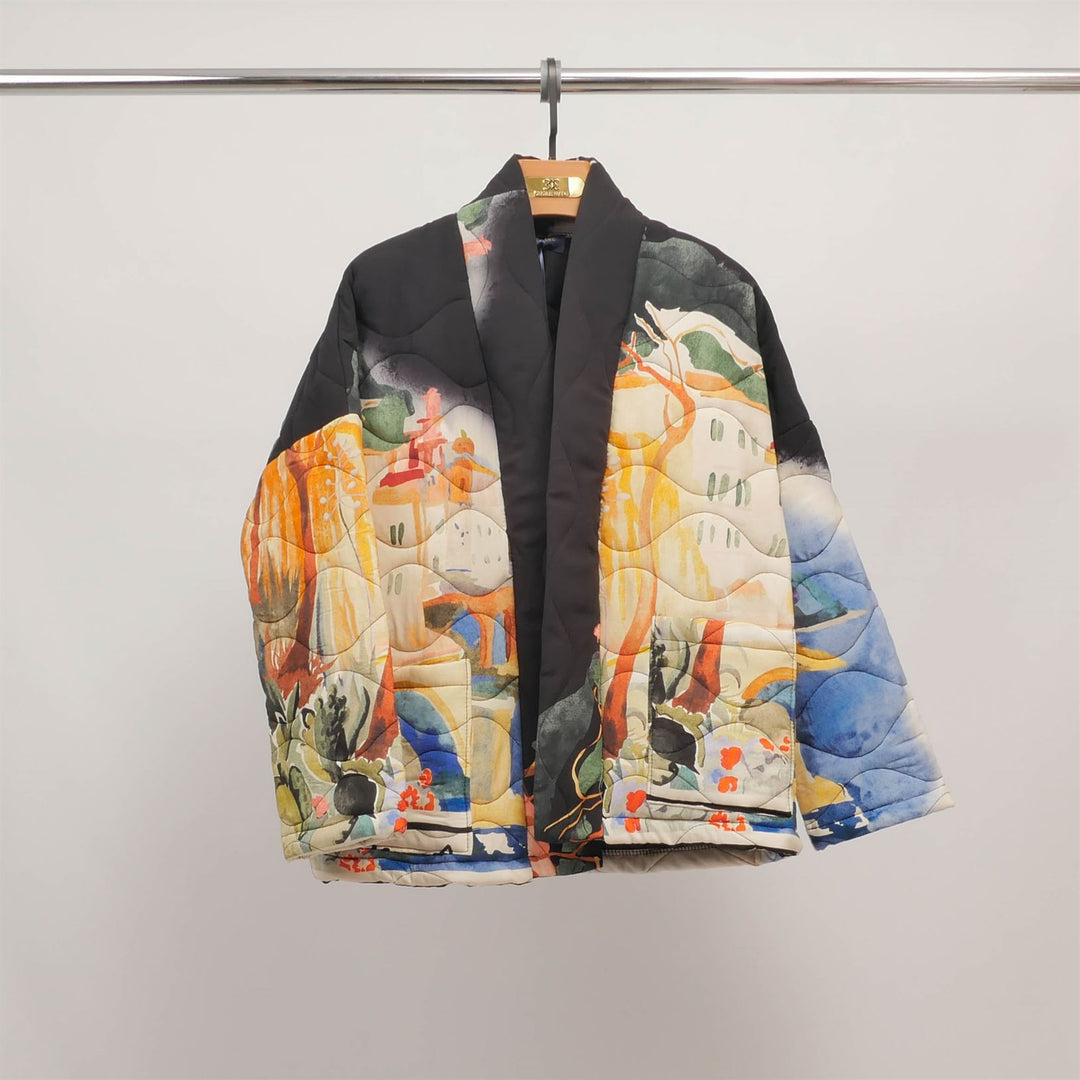 KD6180-22 Art Print Quilted Jacket