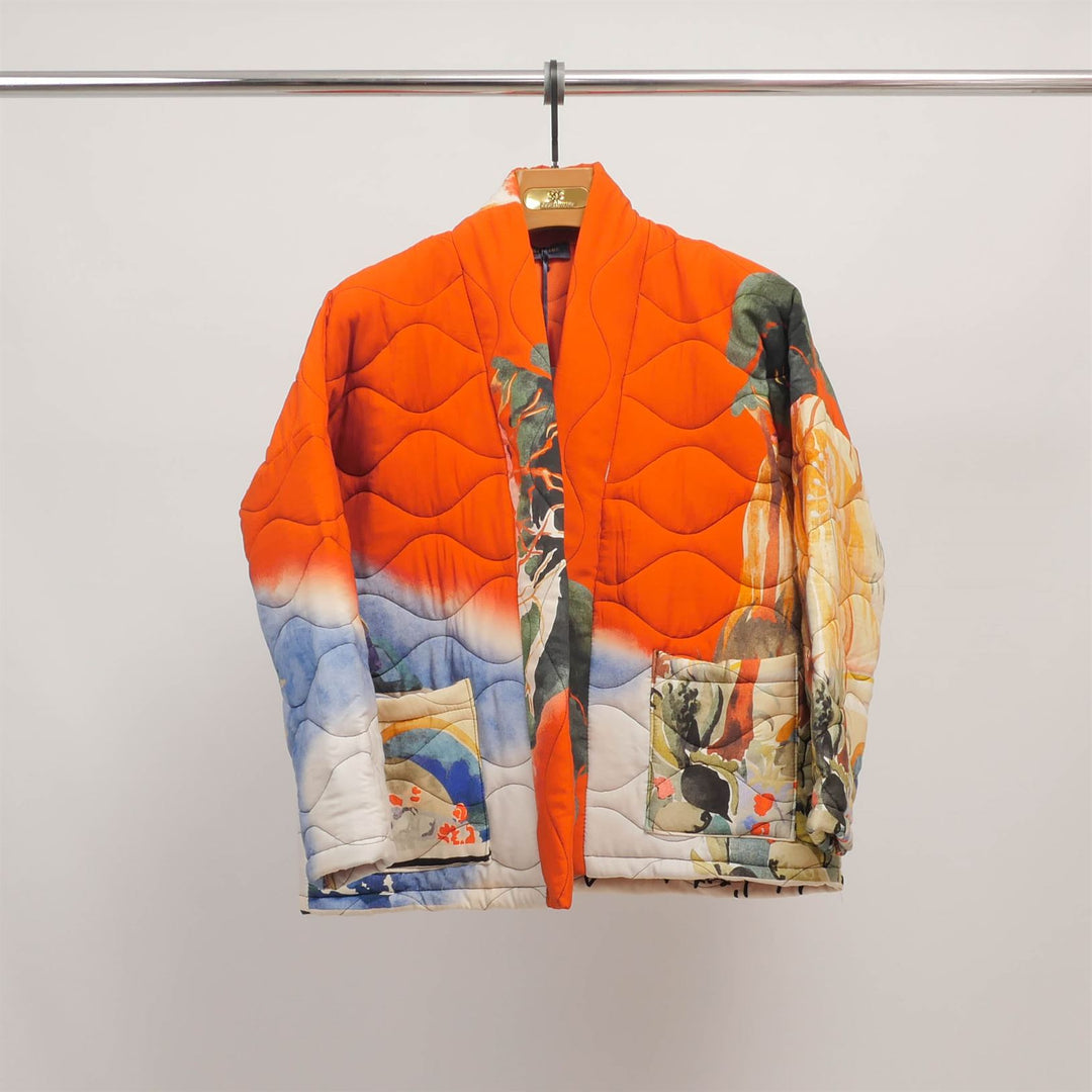 KD6180-22 Art Print Quilted Jacket